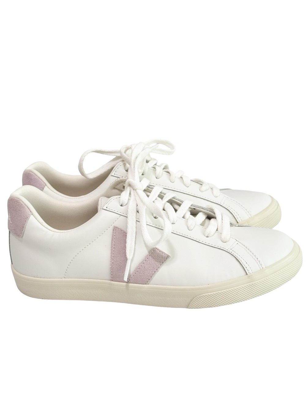 Veja White Sneakers with Lilac V Detail - Picture 2 of 13